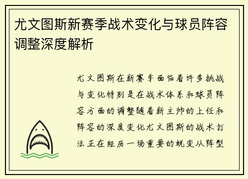 尤文图斯新赛季战术变化与球员阵容调整深度解析
